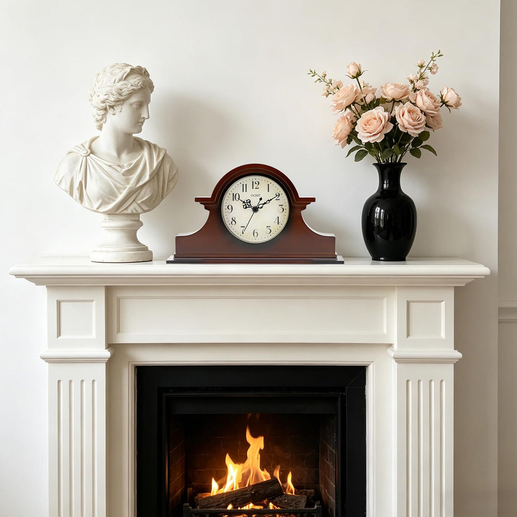 Silent Vintage Farmhouse Mantel Clock, 13 x 7-inch