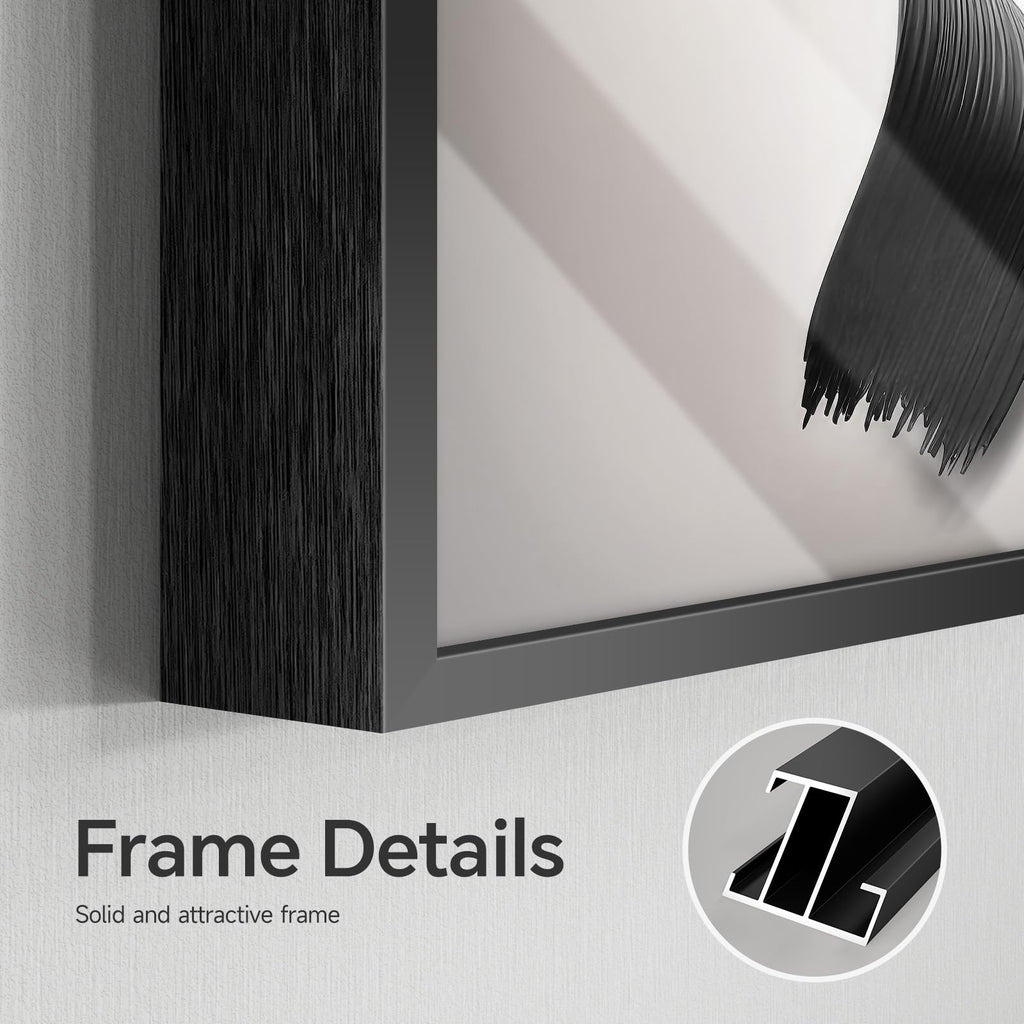Framed Abstract Modern Black and White Wall Art, 24x36 Inch