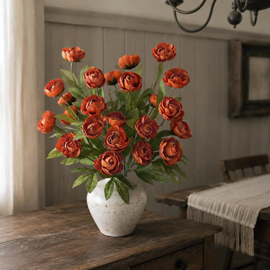 27" Faux Silk Peony Artificial Fall Flowers Stems for Vase (Orange) - Set of 6