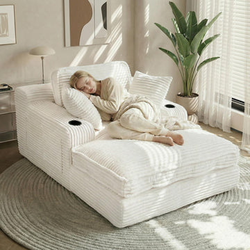67" Oversized Chaise Lounge Chair Indoor, Soft Boneless Cloud Couch, Beige