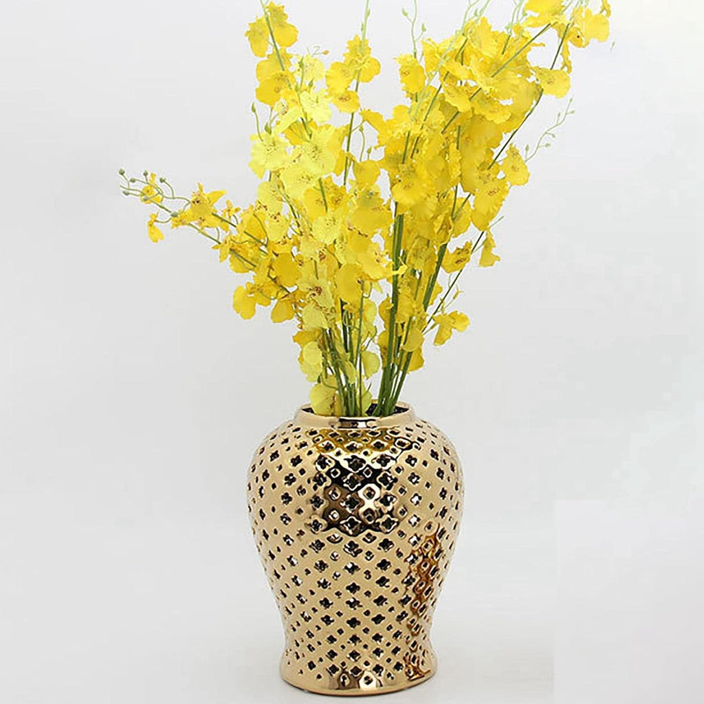 Ceramic Ginger Jar, Light Luxury Pierced Gold Collectable Decorative Lattice for Ornament Home Decoration Cafe Gift