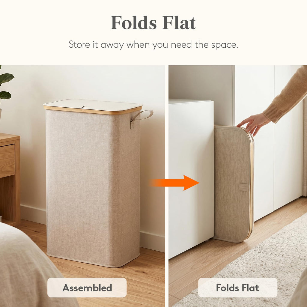 75L Slim Laundry Hamper with Lid and Removable Bag, Beige