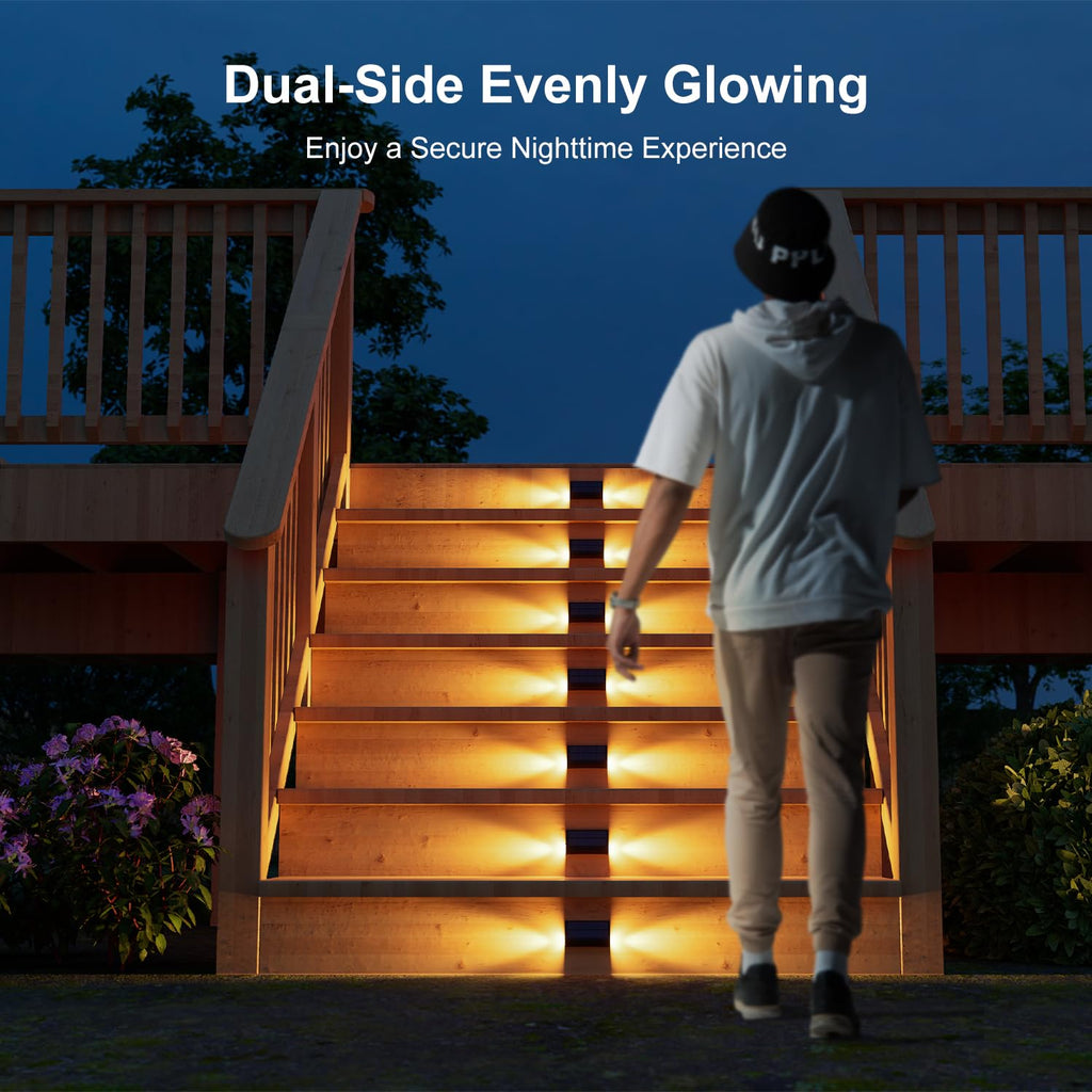 Solar Step Lights, Waterproof, Warm White Dual-Sided Glow