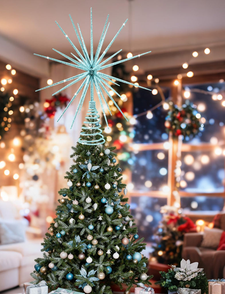 13.7 Inch Blue Christmas Tree Topper - 3D Burst Blue Tree Topper, Exploding Star Christmas Tree New Year Holiday Tree