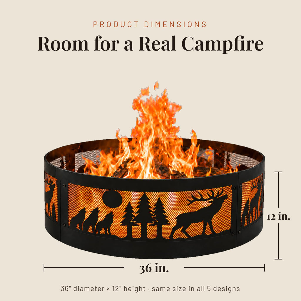 Fire Horse 36 Inch Fire Pit Ring - Heavy Duty Wood Burning Fire Ring Insert - Outdoor Steel Campfire Bonfire Pit