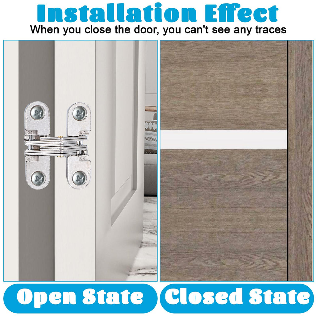 8 Pcs Hidden Hinges for Cabinet Doors, 1-3/4" Stainless Steel Hidden Hinges