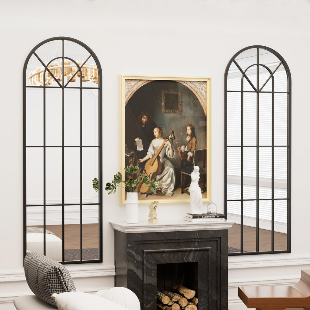 Full Length Mirror, 65×22" Black Arch Windowpane Body Wall Mirror