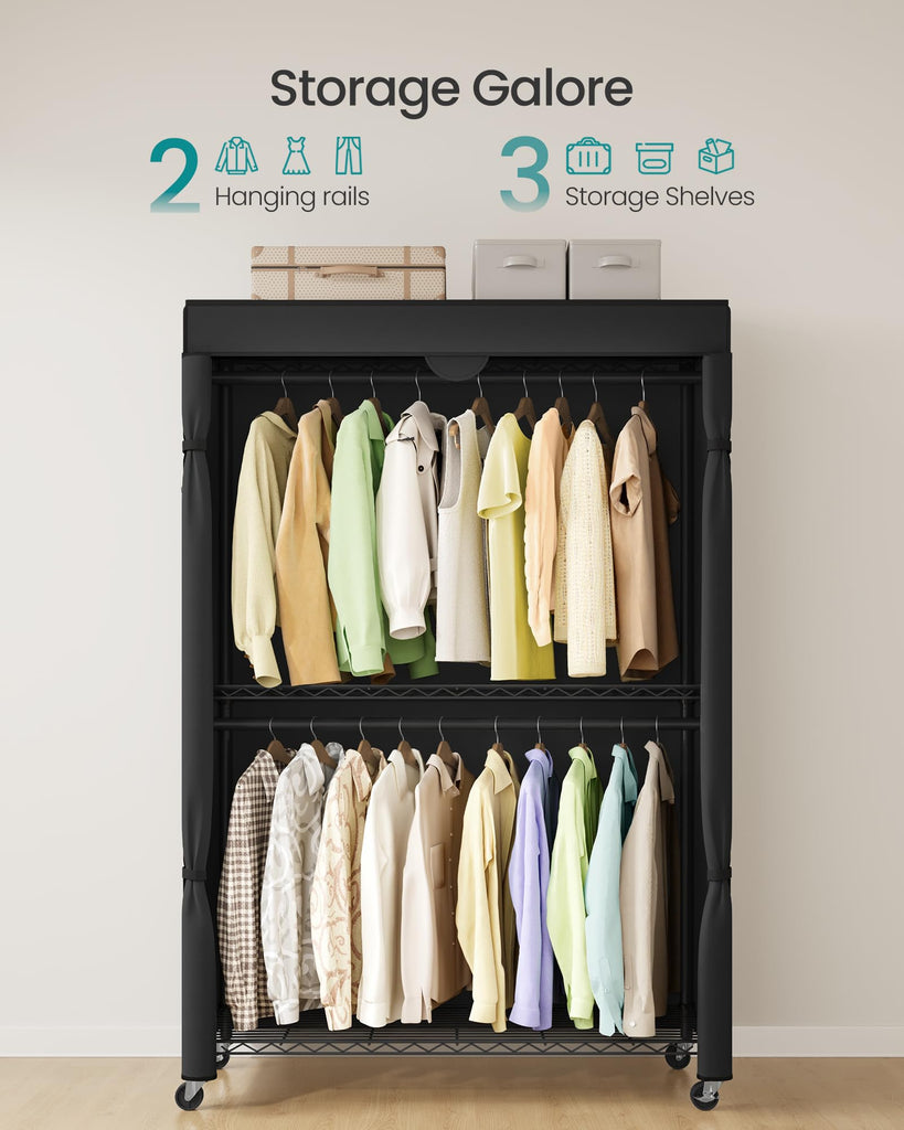 Clothing Rack, Heavy-Duty Garment Rack, Adjustable Storage Shelves