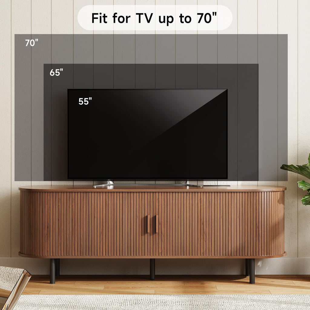 63" TV Stand with Power Outlet & Storage for TVs up to 70", Walnut