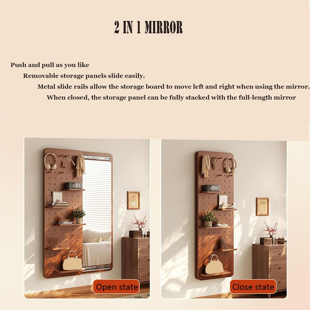 Sliding Wall Mirror,Full Length Mirror with Shelf and Hooks