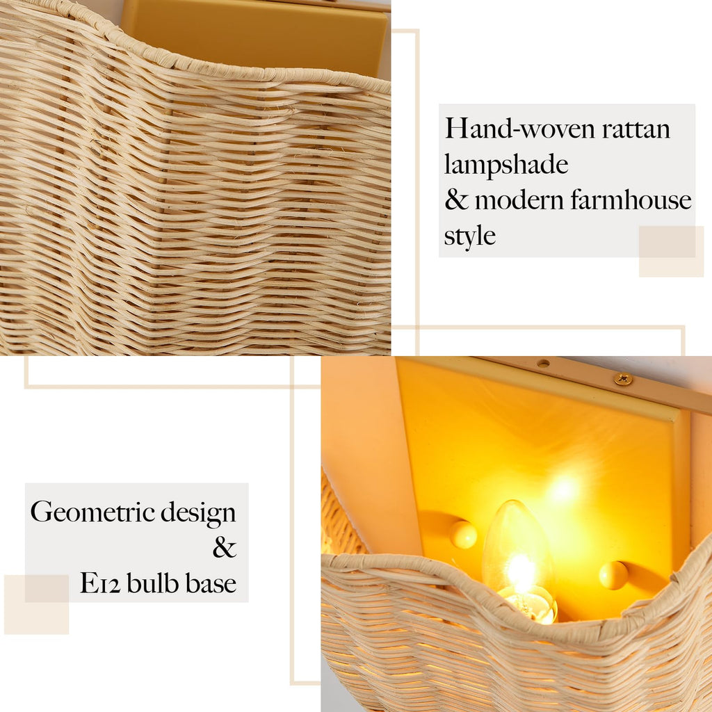 Modern Rattan Wall Light Fixtures Set of 2, Farmhouse Sconces Wall Lighting, Rustic Wall Sconce Kitchen Living Room