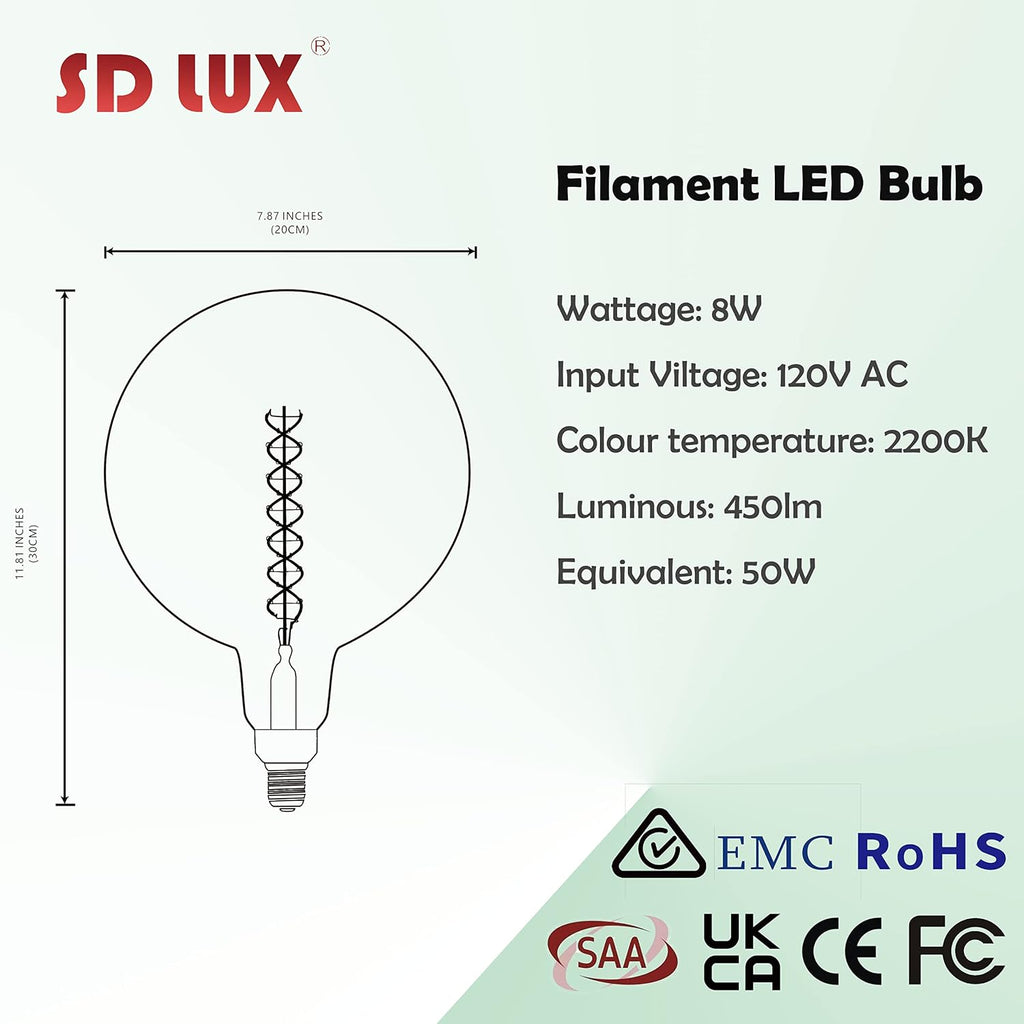 G200 Oversized LED Edison Light Bulb Dimmable 8W 450lm E26 2200K 1PC