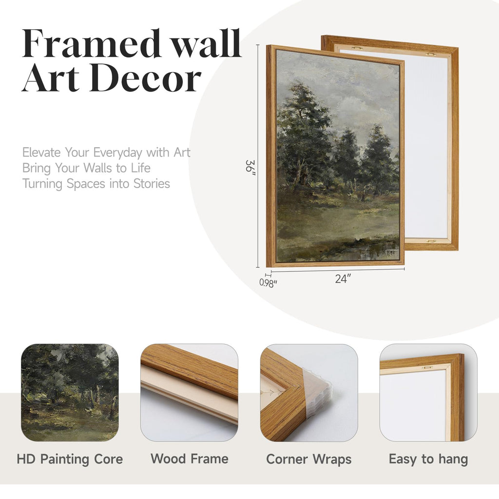 3 Piece Large Framed Vintage Landscape Wall Art, 24x36 In