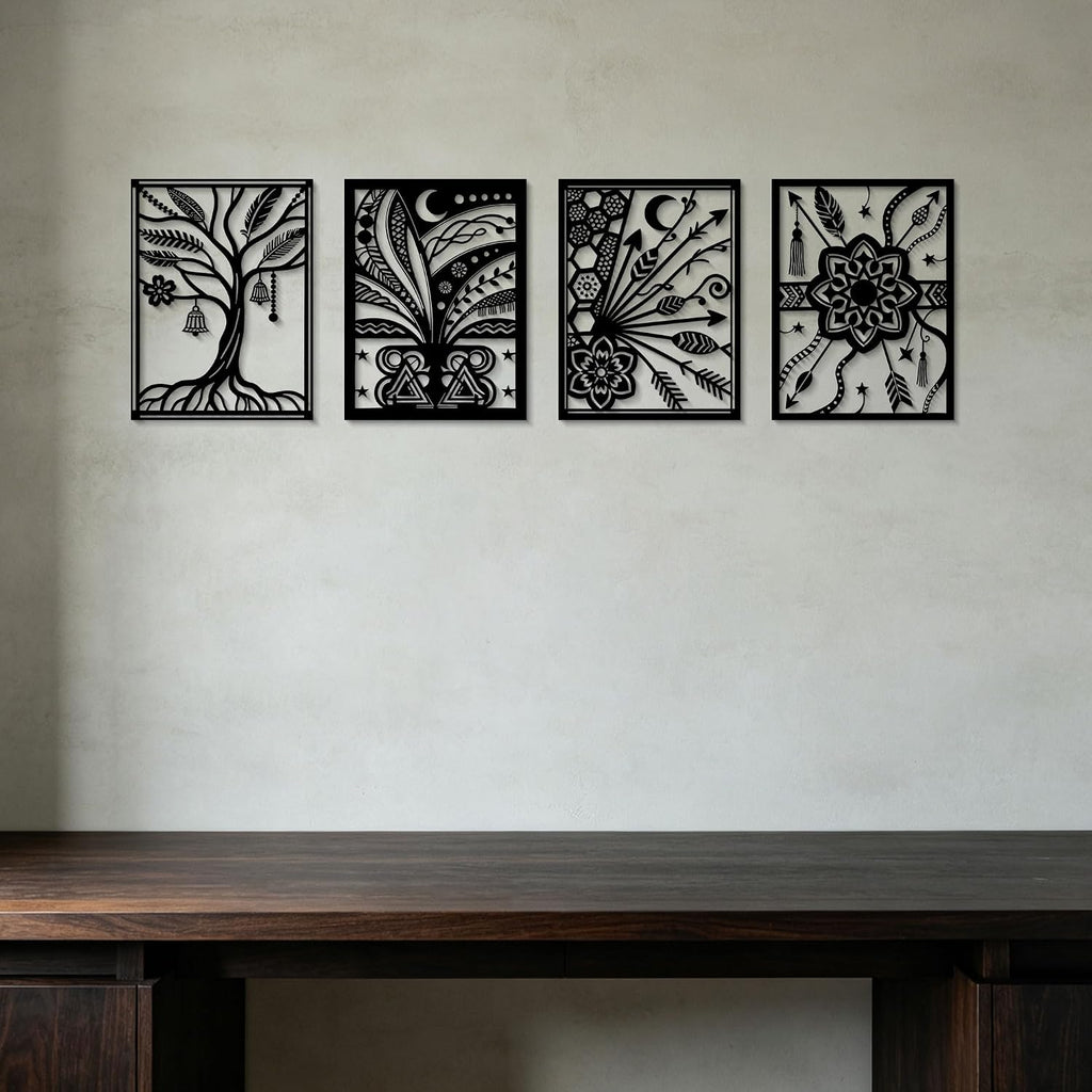 Boho Living Room Decor Metal Wall Decor Black Abstract Minimalist Line Wall Art Bohemian Wall Hanging Office Home - Set of 30
