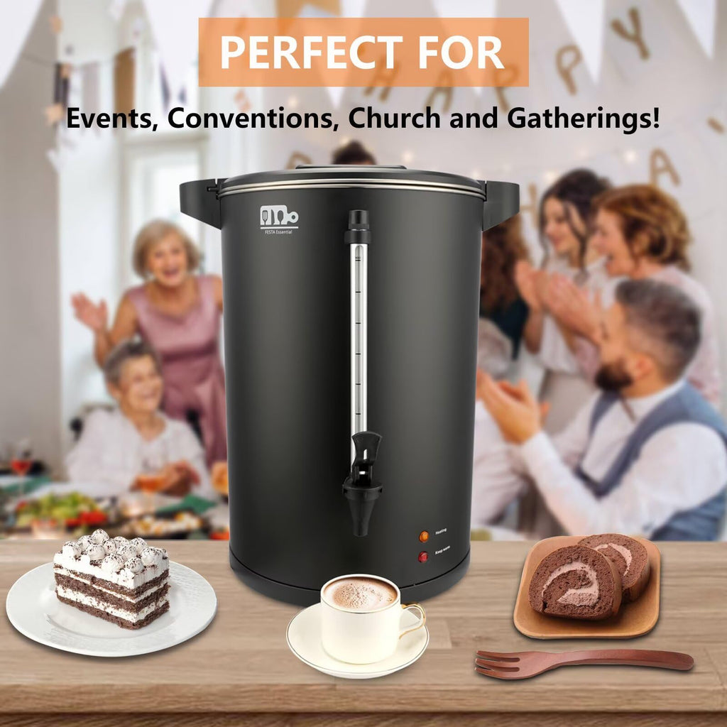 30-Cup 6L Commercial Coffee Urn, 750W Double Wall Large Percolate Coffee Maker Stainless Steel Hot Water Urn