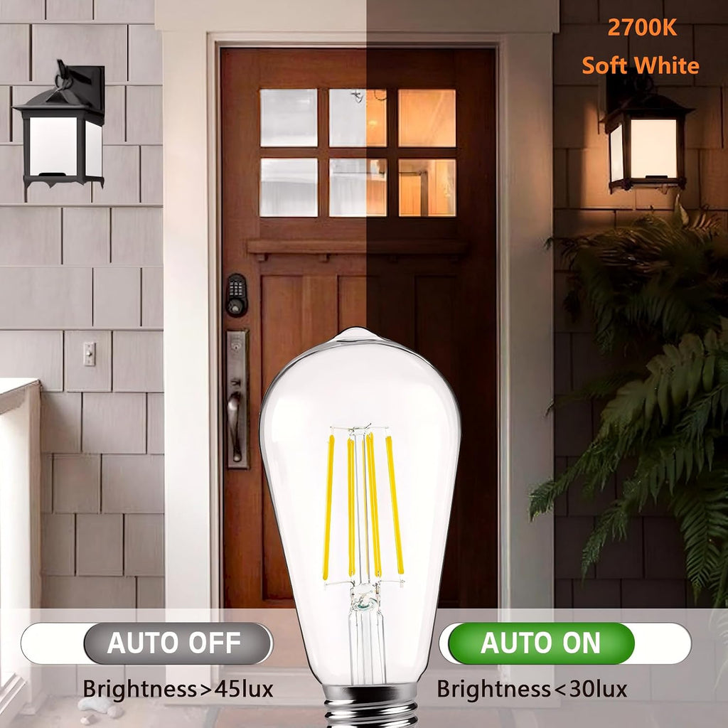 ST64 Dusk to Dawn LED Light Bulb Outdoor,E26,6W,2700K,650lm,4Pack