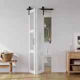 28in x 84in Bifold Barn Door, Frosted Glass Barn Door with Hardware Kit Included, Pre-Drilled Holes 