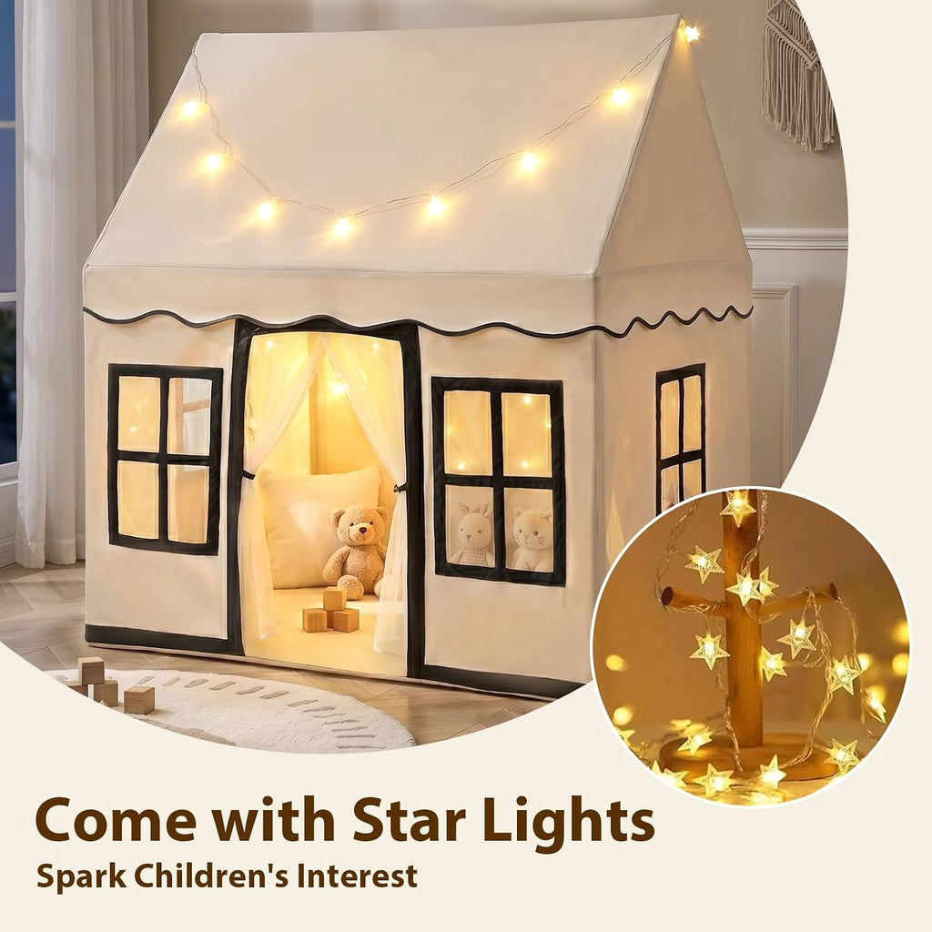 Kids Play Tent with Washable Mat Star Light Windows, Anti-Trip Large Playhouse Toys for Children Boys Girls, Indoor