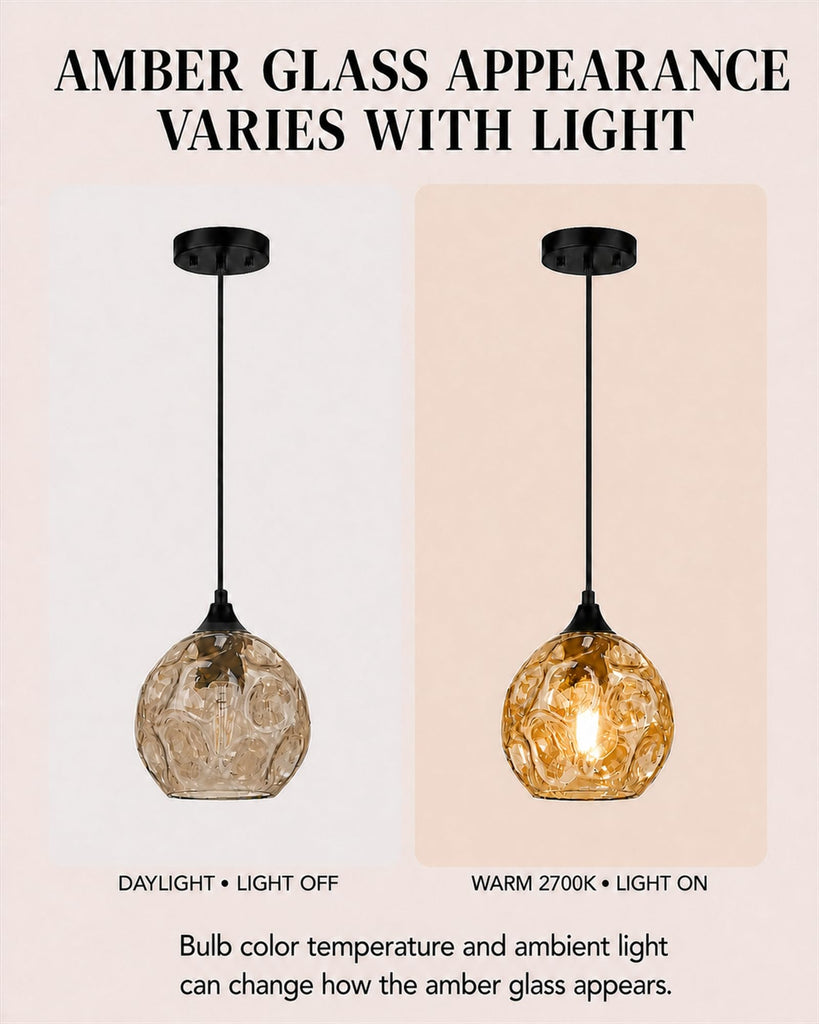 Cluster Pendant Lamp with Hammered Glass, Linear Barn Hanging Pendant Lighting in Amber Finish, DYE287G2-3 BK