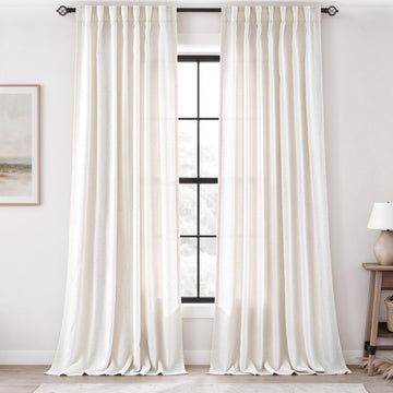 Extra Long 144 inch Curtains Linen Blend Back Tab Neutral Rustic Farmhouse Light Filtering Semi Sheer Linen Drapes