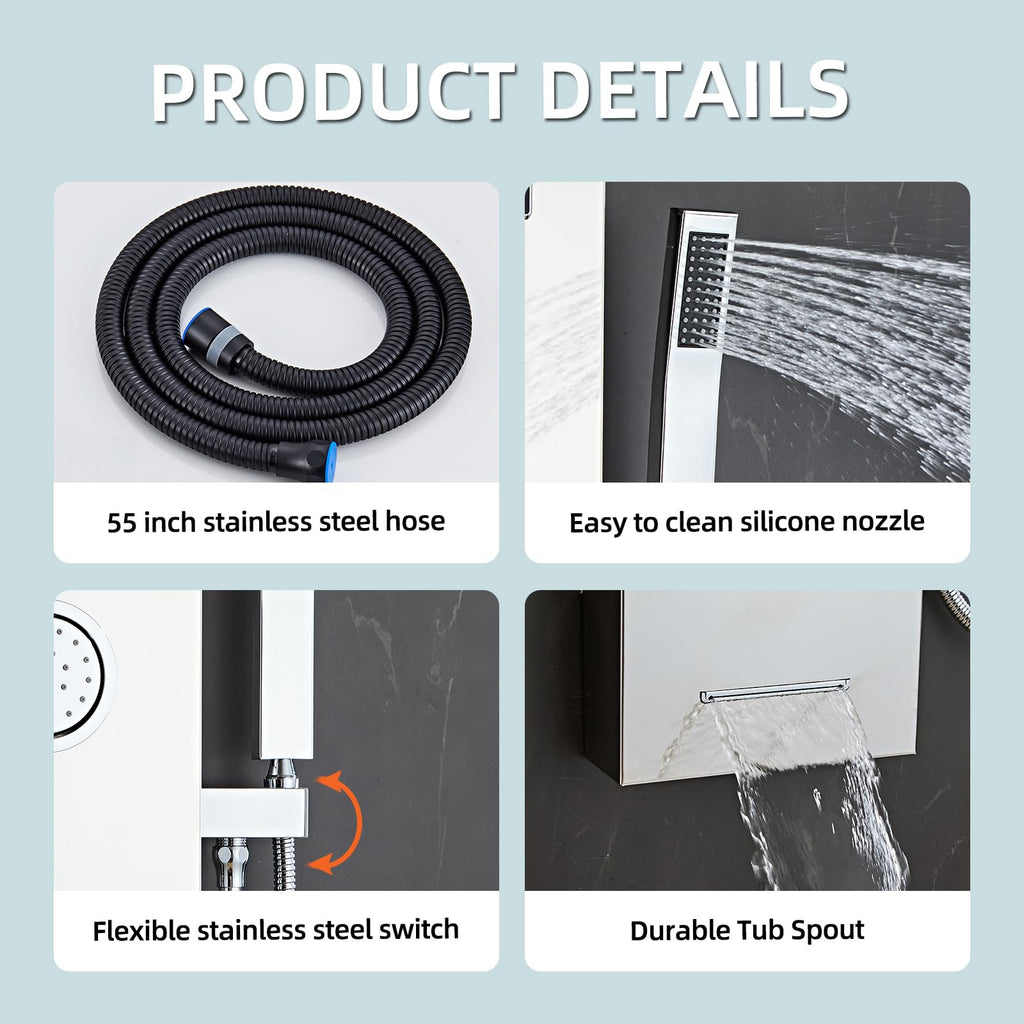 Shower Panel Tower System,Rain Shower Head Rainfall silver-LED