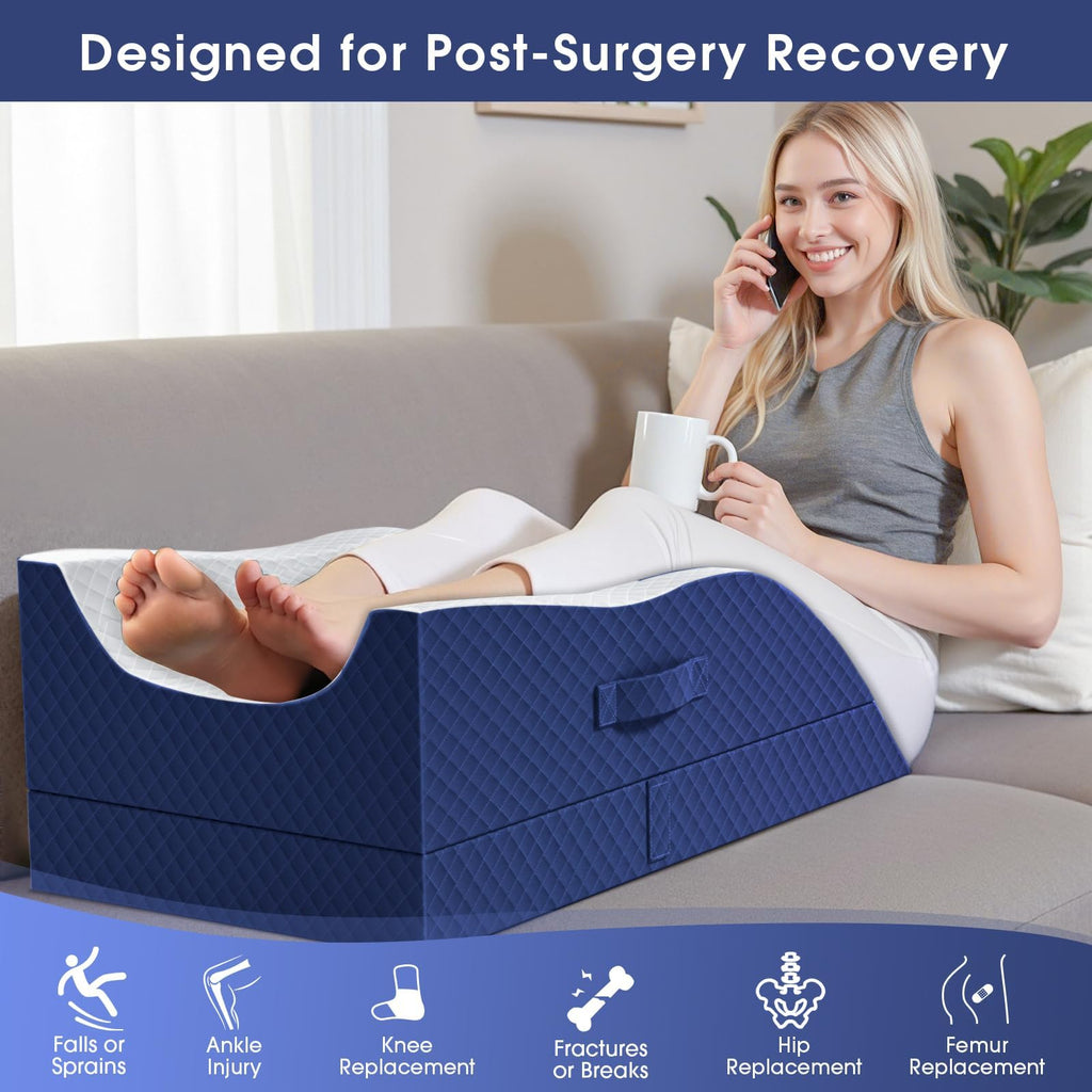 Leg Pillow, Elevation Pillows for Leg After Surgery, Blue & White