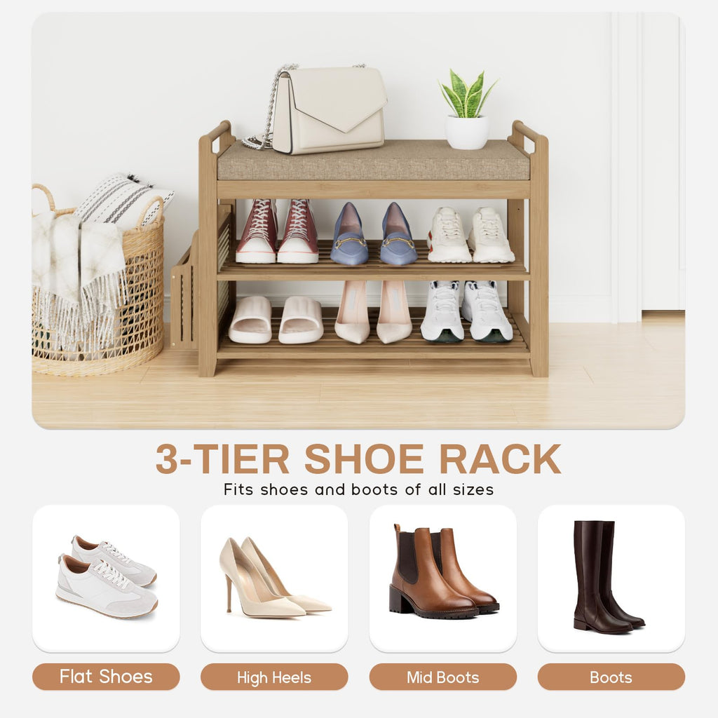 2-Tier Shoe Rack Bench, 28.2 in, Walnut and Light Brown