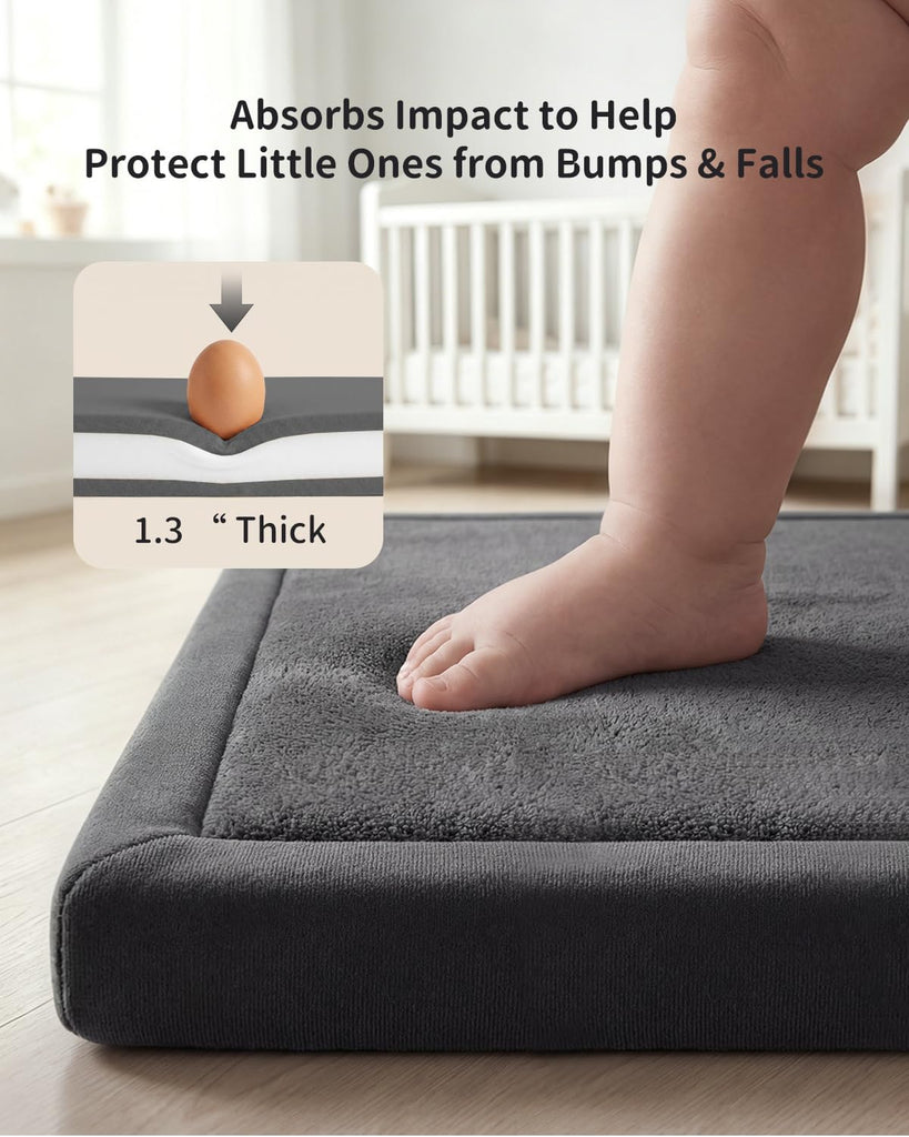 Ultra Soft 1.3" Thick Baby Play Mat for Floor, 59x71 Playpen Mat Elasti-Foam Padded Crawling Mat for Babies