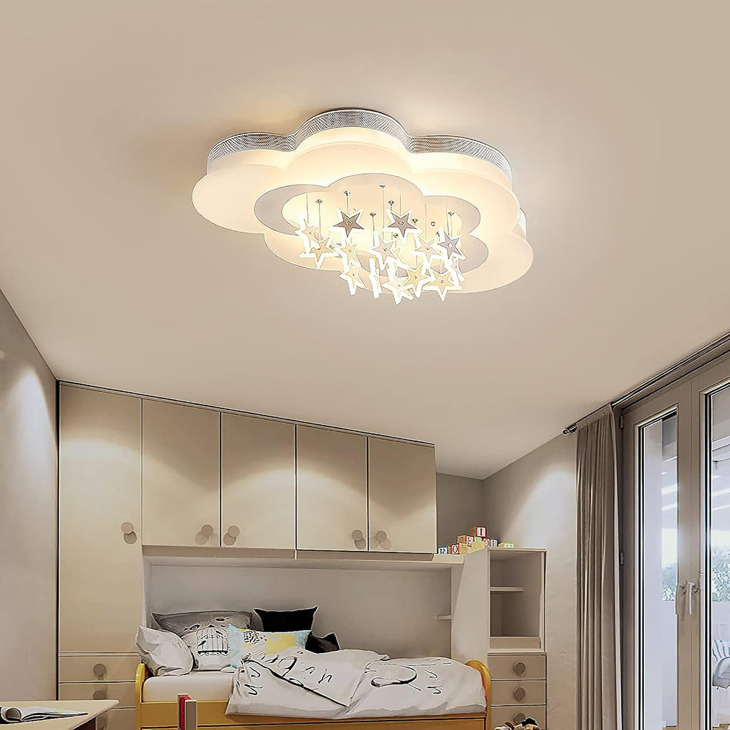 LED Ceiling Light for Kids Room, Cloud and Hanging Star Flush Mount Ceiling Fixture with 3 Color Temperature