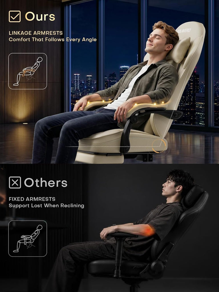 Gaming Chair with Massager Lumbar Support, 400LBS Weight Capacity | Computer Chair with Footrest & Linkage Armrests