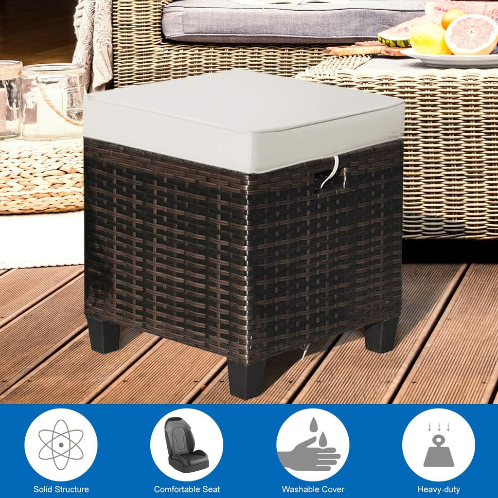 2 Pieces Outdoor Patio Ottoman, All Weather Rattan Wicker Ottoman Seat, Patio Rattan Furniture, Outdoor Footstool