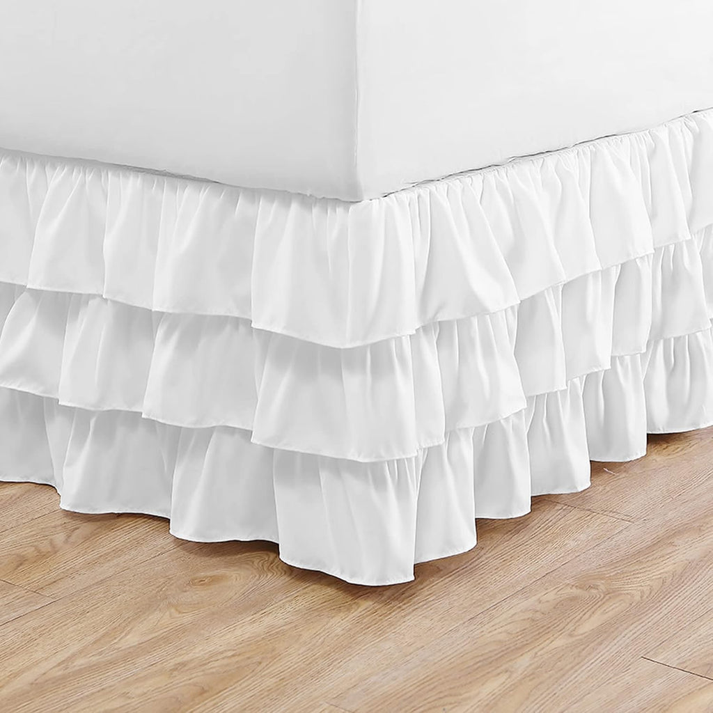 Home - Queen Bedskirt, Ruffled Casual Style (Solid White, Queen)