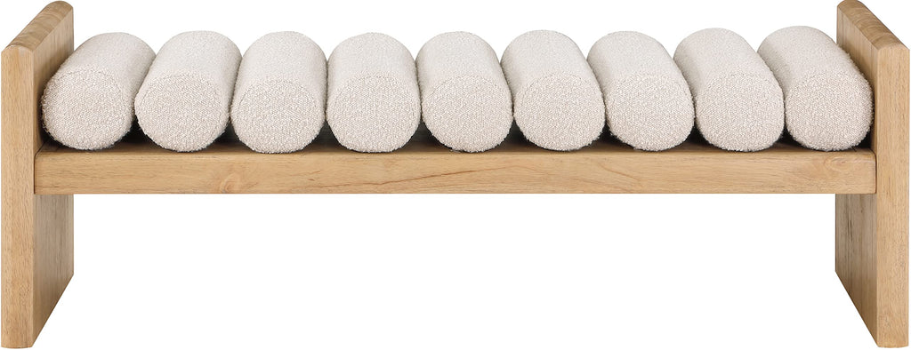 179Cream Waverly Collection Modern | Contemporary Bench with Solid Wood Rich Natural Finish, Luxurious Cream Boucle