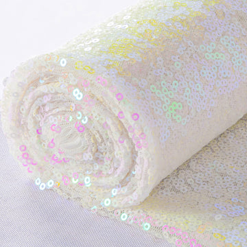 Sequin Fabric By The Yard Iridescent White, Sparkly Glilz Sequin Fabric for Wedding/Dessert Table, Fabric Xmas Tree