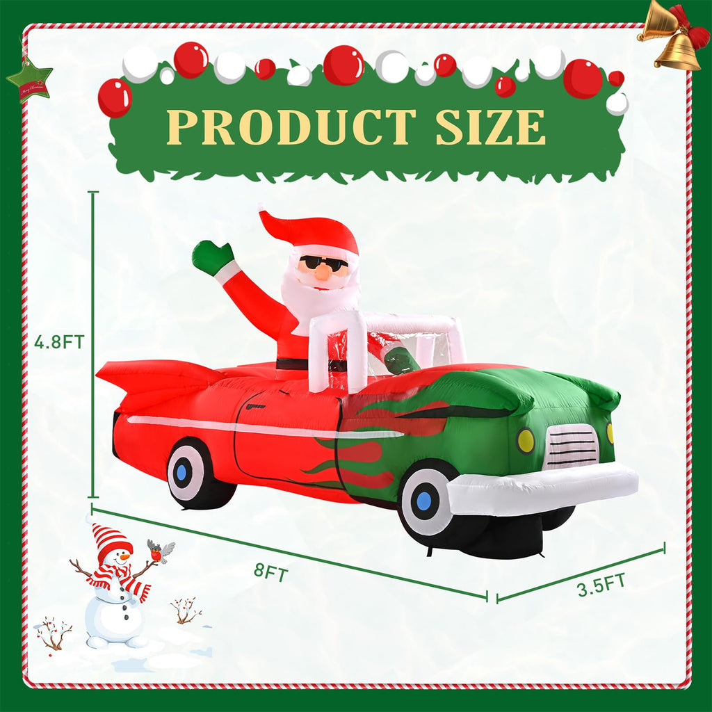 8FT Animated Santa on Car Christmas Inflatable Outdoor Decoration