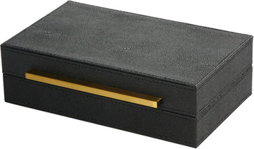Sagala Black Decorative Shagreen Box With Gold Handle, Keepsake Box Jewelry Organizer Box, Faux Leather Storage Box
