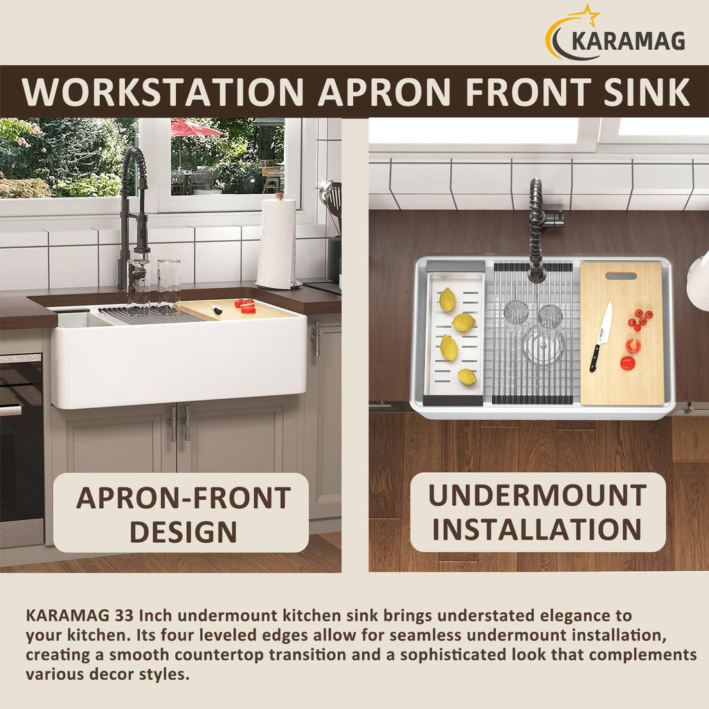33 x 20 Inch Apron Front Farmhouse Workstation Kitchen Sink White