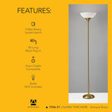 Antique Brass Torchiere Floor Lamp with Frosted White Shade