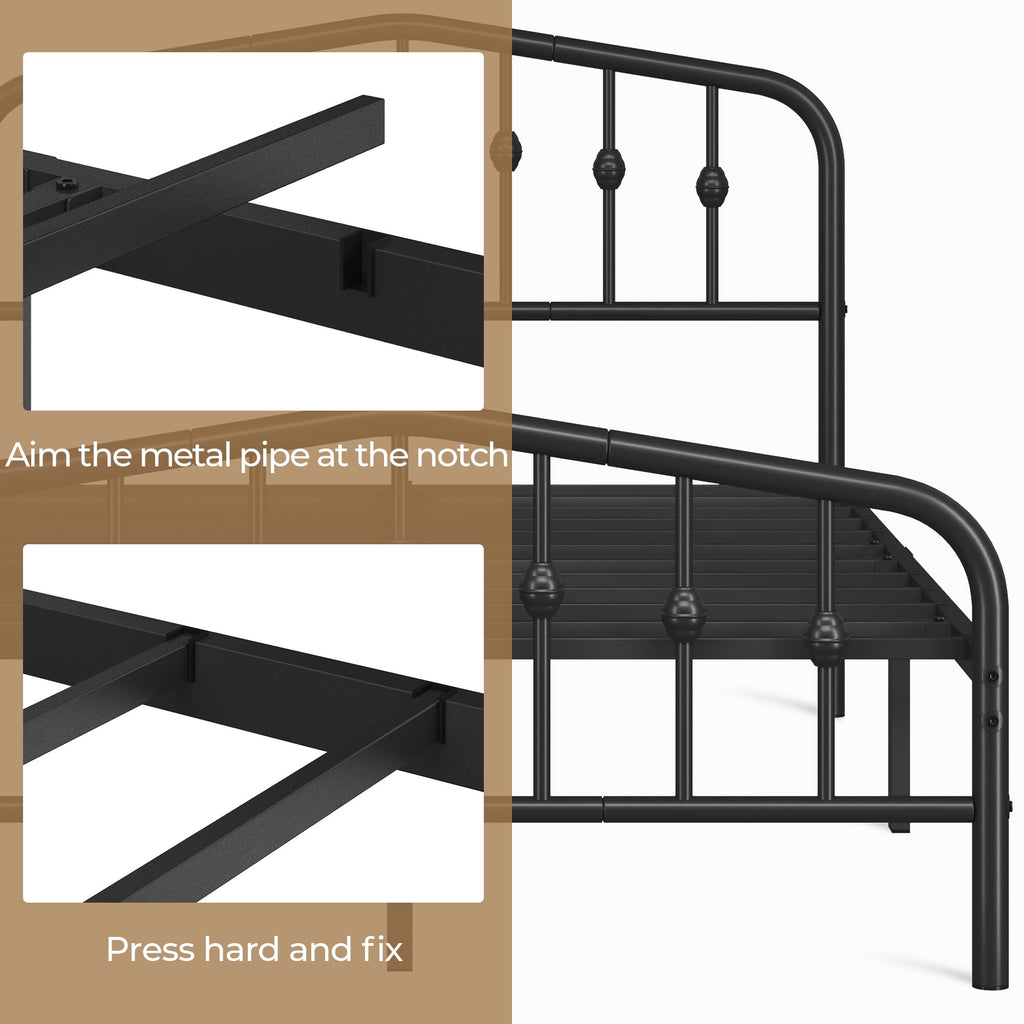 Metal Bed Frame with Victorian Vintage Headboard, Black