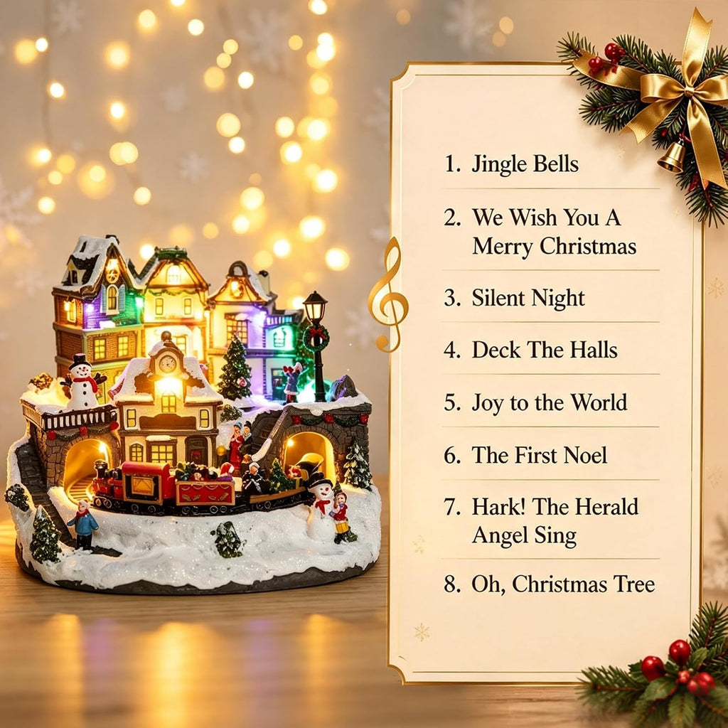 Christmas Houses, Light Up Christmas Village with Train and Music