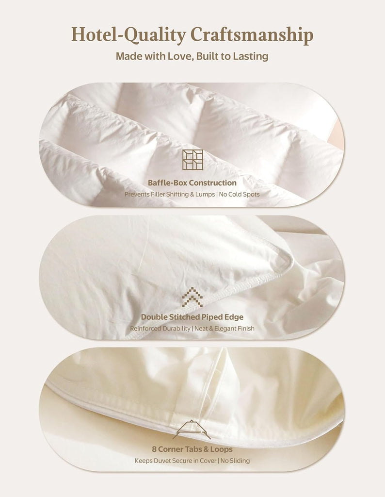 Goose Feather Down Fibers Comforter Twin, Organic Cotton Duvet Insert, All Season Warmth, Baffle Box