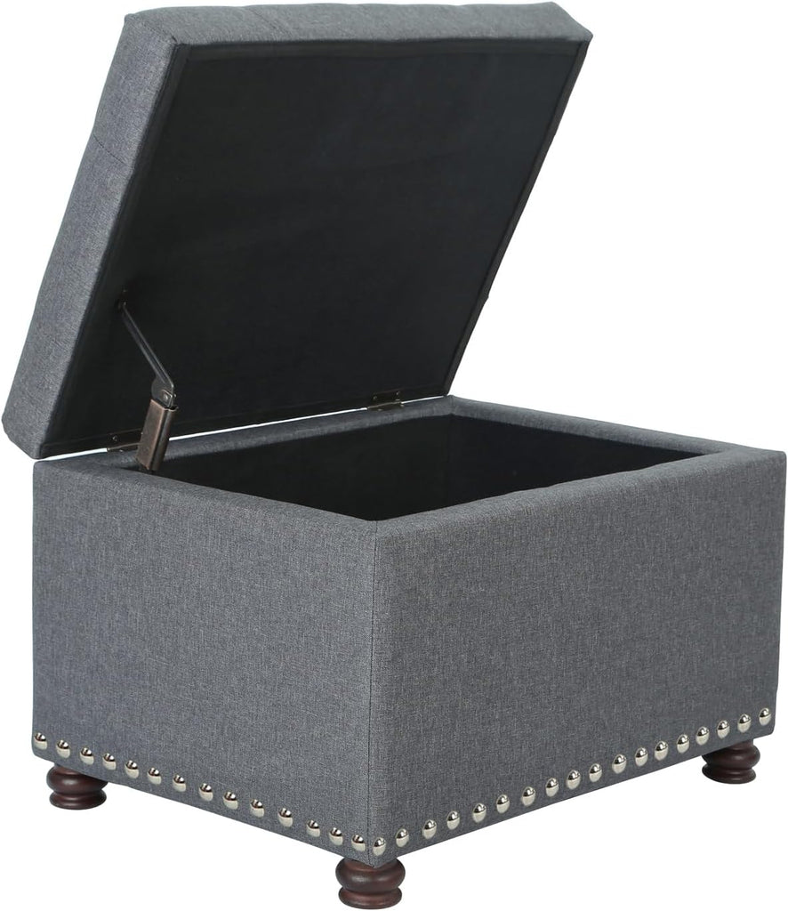 Ottoman with Storage,24" Fabric Ottoman Foot Rest with Hinged Lid Small Rectangle Upholstered Tufted Foot Stools