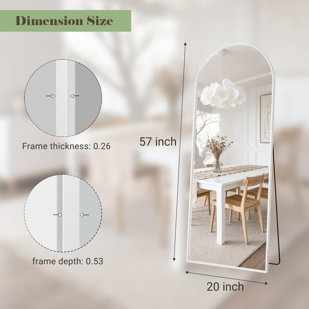 Full Length Mirror - 57" x 20" Arched Floor Mirror/Wall Mounted Aluminum Alloy Frame Full Body Mirrors Living Room