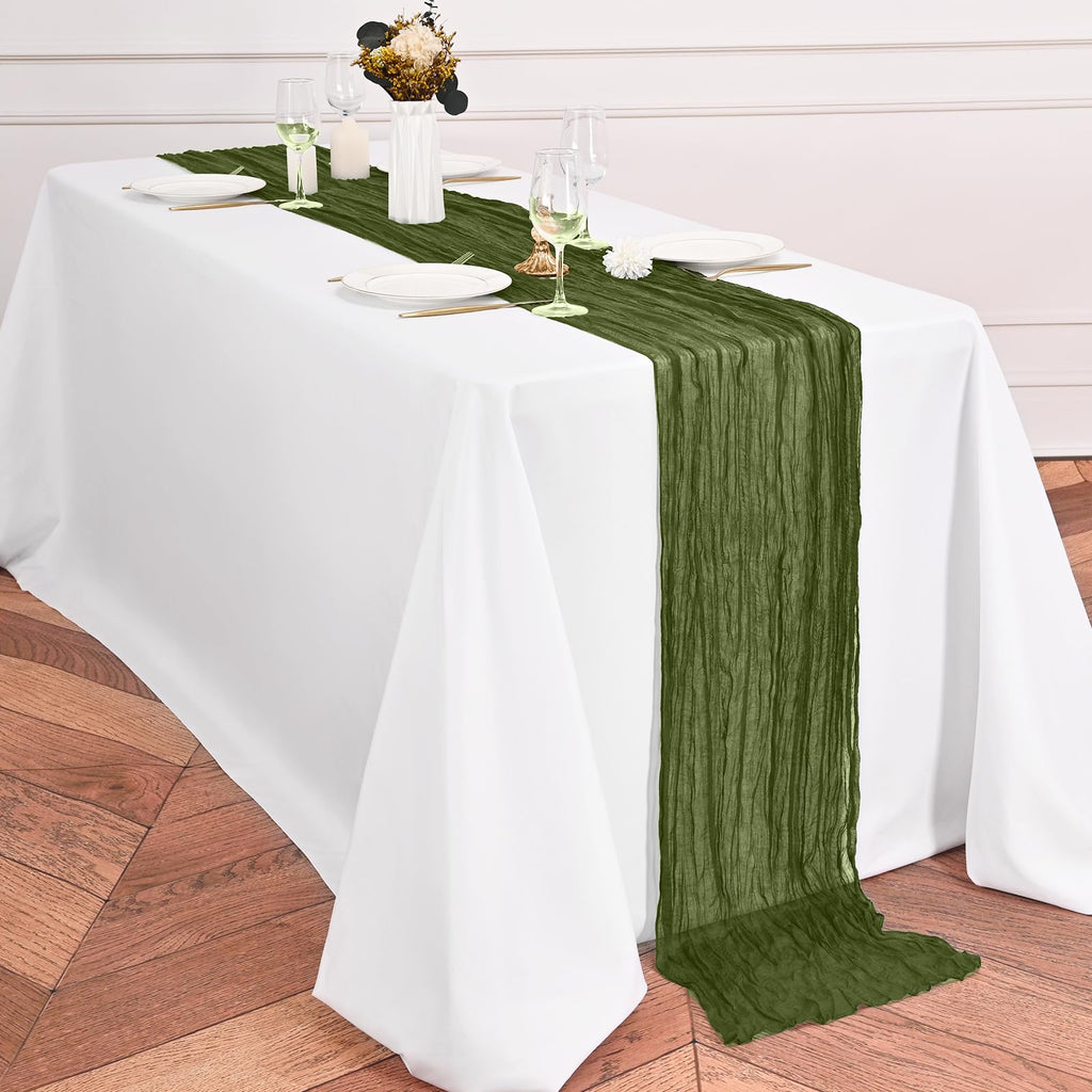 12 Pack Olive Green Table Runner 10Ft Cheesecloth Table Runner Rustic Gauze Table Runners Romantic Long Sheer Fabric