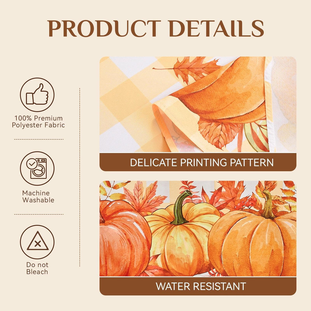 Fall Tablecloth Round, Orange Buffalo Plaid with Pumpkins