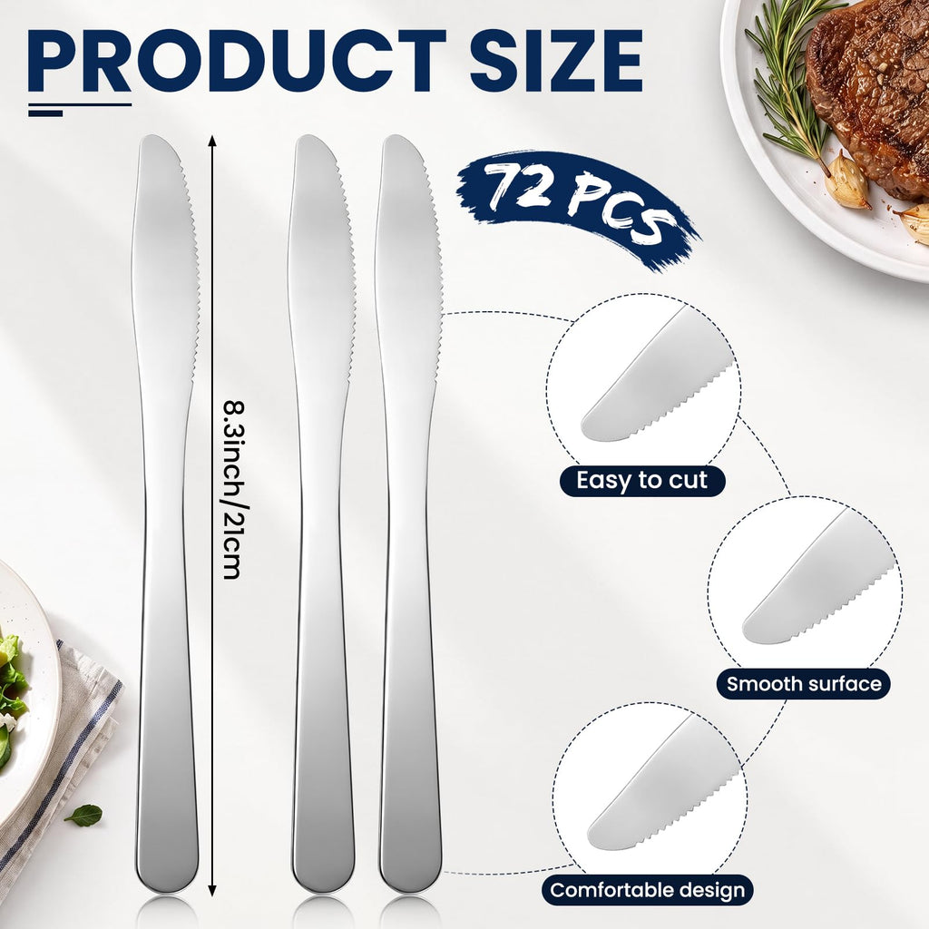 72 Pcs Stainless Steel Dinner Butter Knives Bulk Silverware
