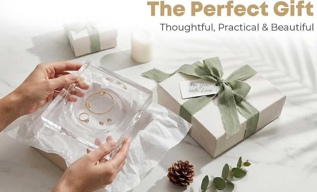 Clear Acrylic Catchall Tray - Decorative Jewelry Dish & Vanity Organizer for Keys, Rings, Earrings | Modern
