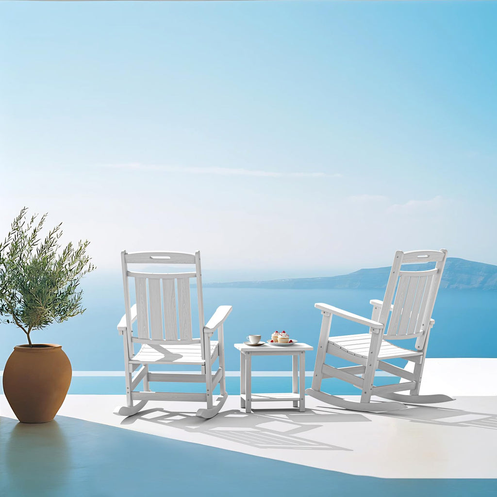 Outdoor Rocking Chair Set of 4, All-Weather Patio Rocker, White