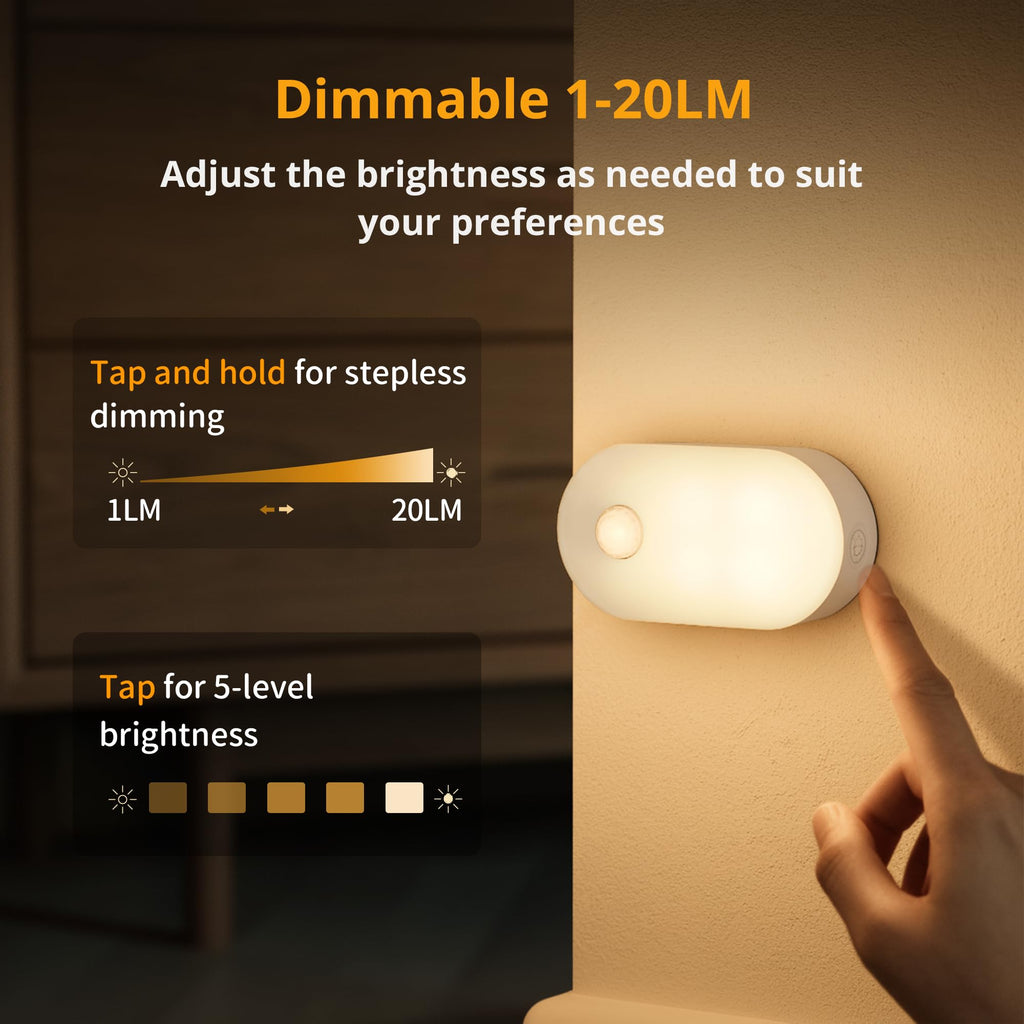 Rechargeable Battery Night Light with Motion Sensor, Portable Mini Warm White LED Stick-on Closet Light, Adjustable