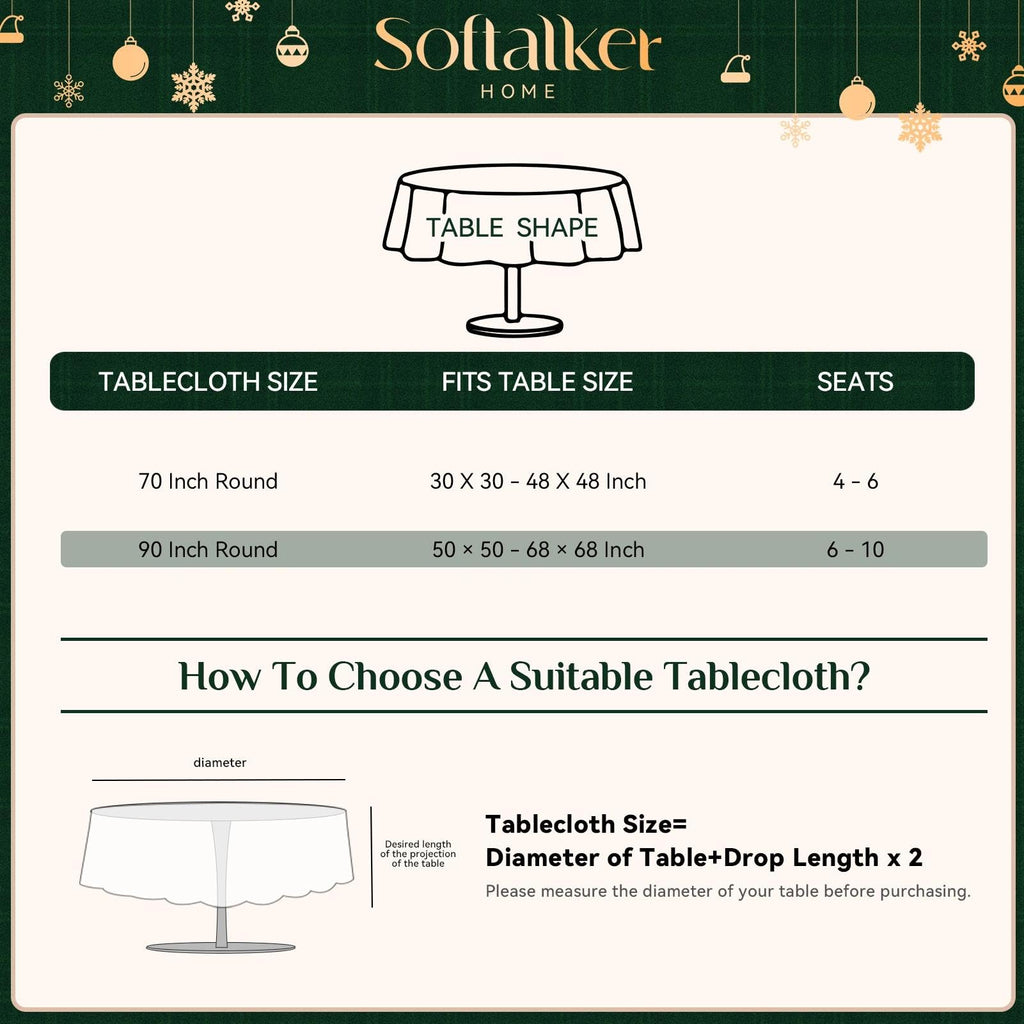 Christmas Jacquard Round Tablecloth, 70 inch, Green